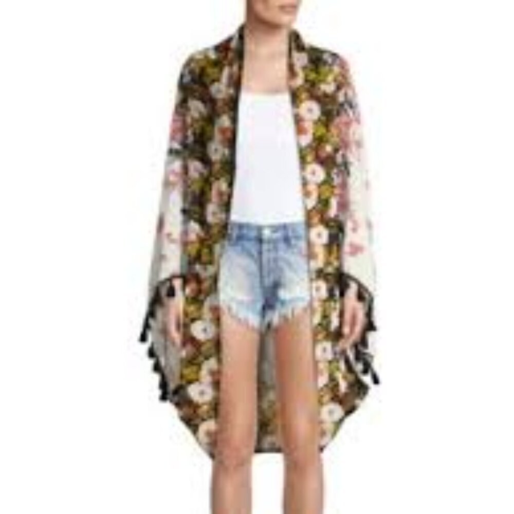 ✅ FREE PEOPLE Bali Wrapped In Blooms Shawl Cardigan Beach Coverup one size‎ BOHO